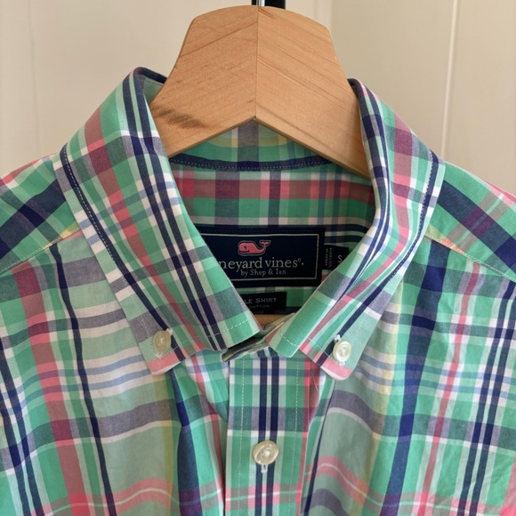 Vineyard Vines Green Plaid Whale Long Sleeve Button Down Casual Shirt Mens Small - Picture 1 of 9